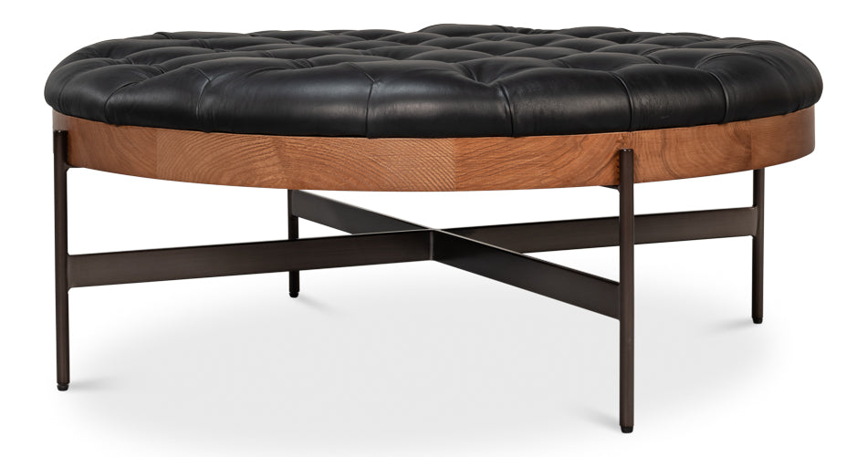 CORBET COCKTAIL OTTOMAN ONYX BLACK LTHR