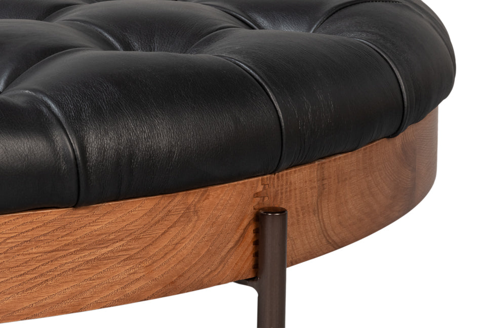 CORBET COCKTAIL OTTOMAN ONYX BLACK LTHR
