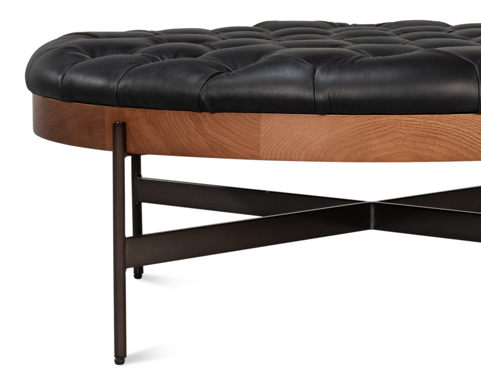 CORBET COCKTAIL OTTOMAN ONYX BLACK LTHR