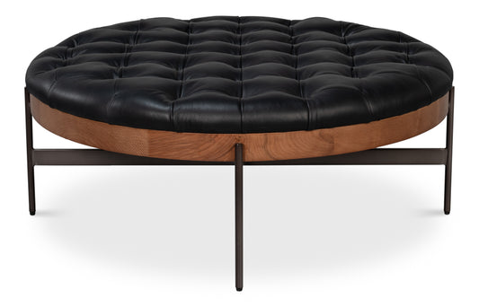 CORBET COCKTAIL OTTOMAN ONYX BLACK LTHR