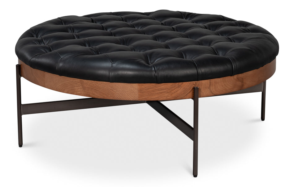 CORBET COCKTAIL OTTOMAN ONYX BLACK LTHR