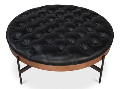 CORBET COCKTAIL OTTOMAN ONYX BLACK LTHR