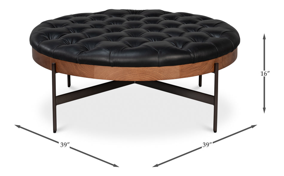 CORBET COCKTAIL OTTOMAN ONYX BLACK LTHR