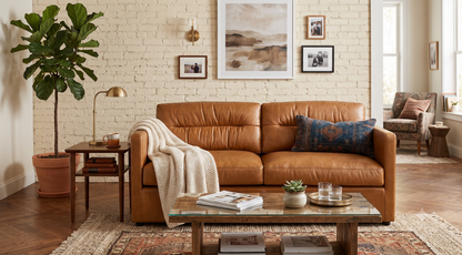 Grant Tuxedo Top-Grain Leather Sofa in Caramel Brown