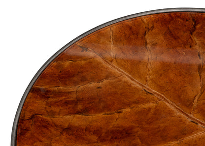 Brightleaf Round Wood Accent Table with Tobacco Leaf Top and Gunmetal Base