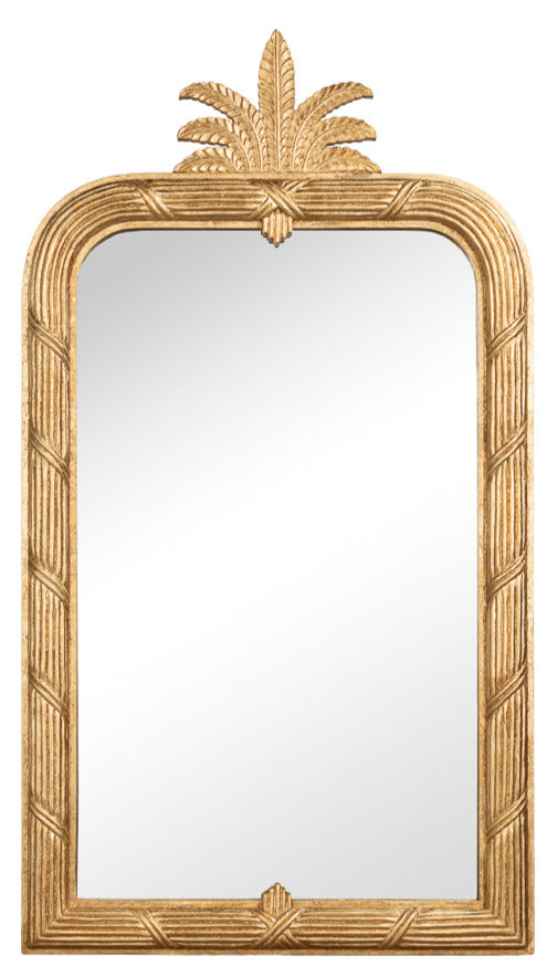 Pineapple Carved Wood Wall Mirror in Antique Gold Finish
