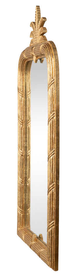 Pineapple Carved Wood Wall Mirror in Antique Gold Finish