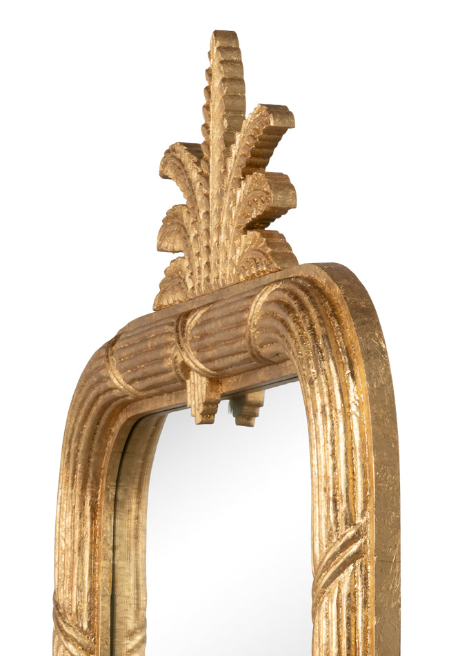 Pineapple Carved Wood Wall Mirror in Antique Gold Finish