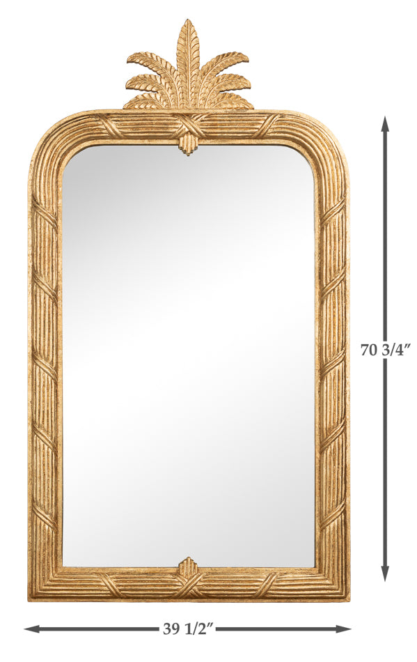 Pineapple Carved Wood Wall Mirror in Antique Gold Finish