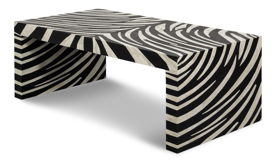 Meridan Traditional Mango Wood and Bone Inlay Cocktail Table