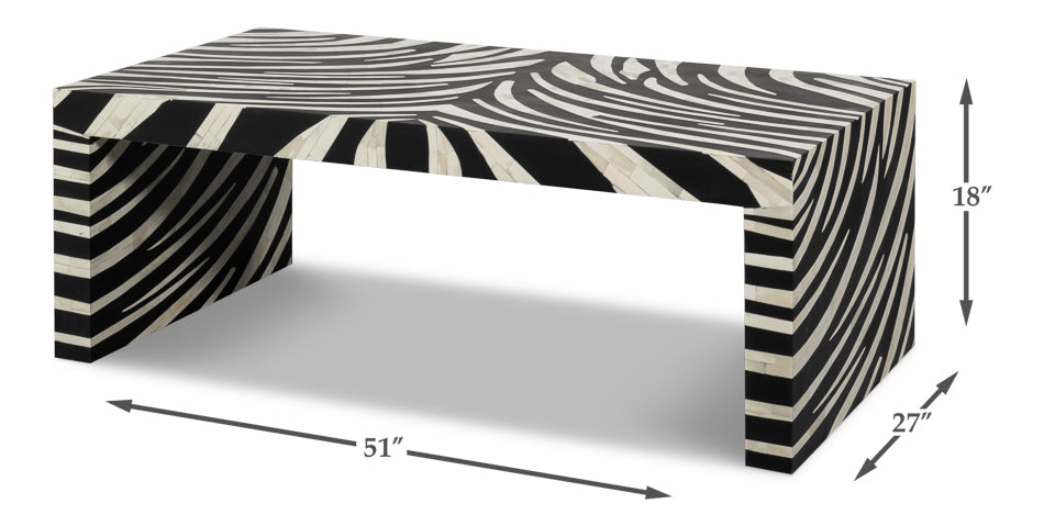 Meridan Traditional Mango Wood and Bone Inlay Cocktail Table