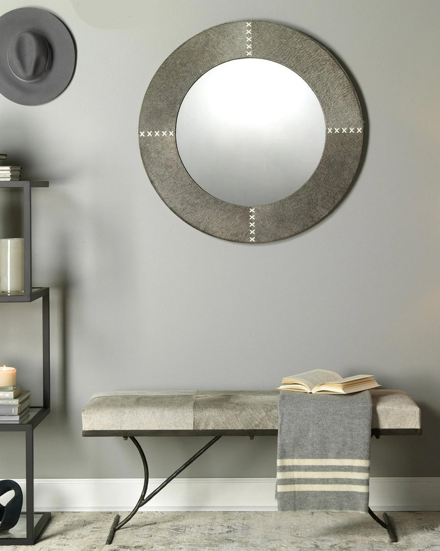Round Cross Stitch Mirror, Grey