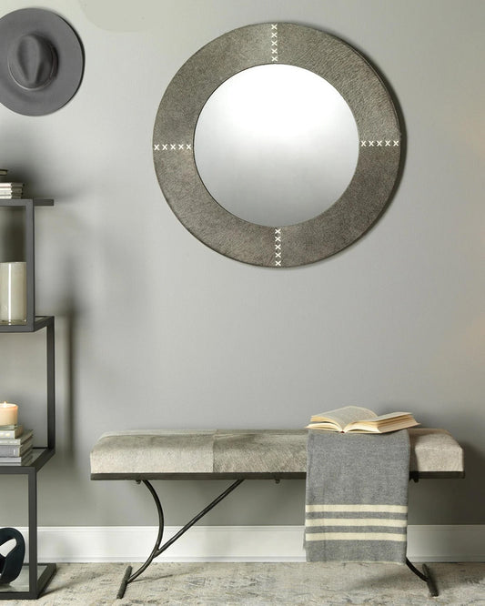 Round Cross Stitch Mirror, Grey