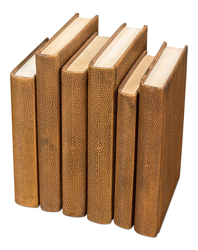 Shagreen Books, Set Of 12, Tawny Brown