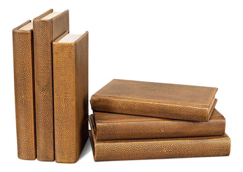 Shagreen Books, Set Of 12, Tawny Brown