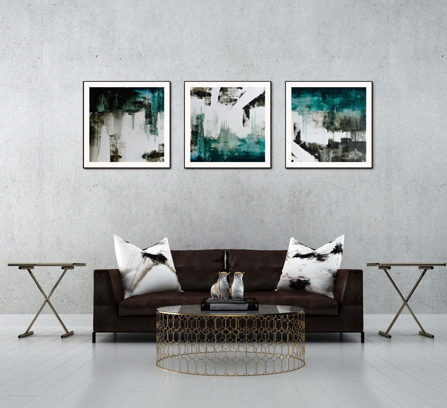 Maia Canvas Wall Art -  3-Piece - 28" X 28" (Each) - Black Ps Frame