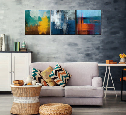 Terra Canvas Wall Art -  3-Piece - 28" X 28" (Each) - Black Ps Frame
