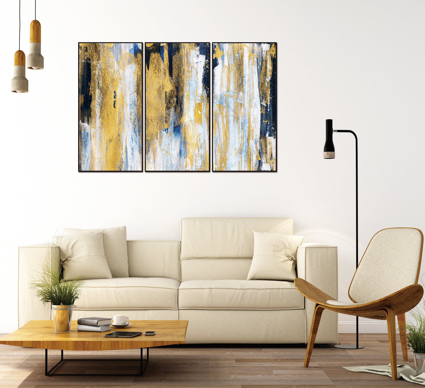 Oro Canvas Wall Art -  3-Piece - 48" X 24" (Each) - Black Ps Frame