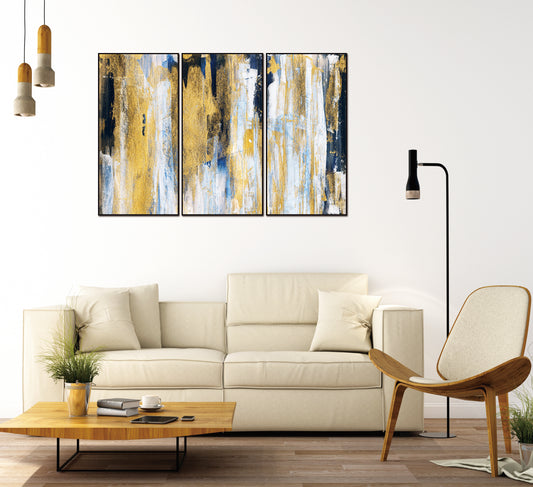Oro Canvas Wall Art -  3-Piece - 48" X 24" (Each) - Black Ps Frame