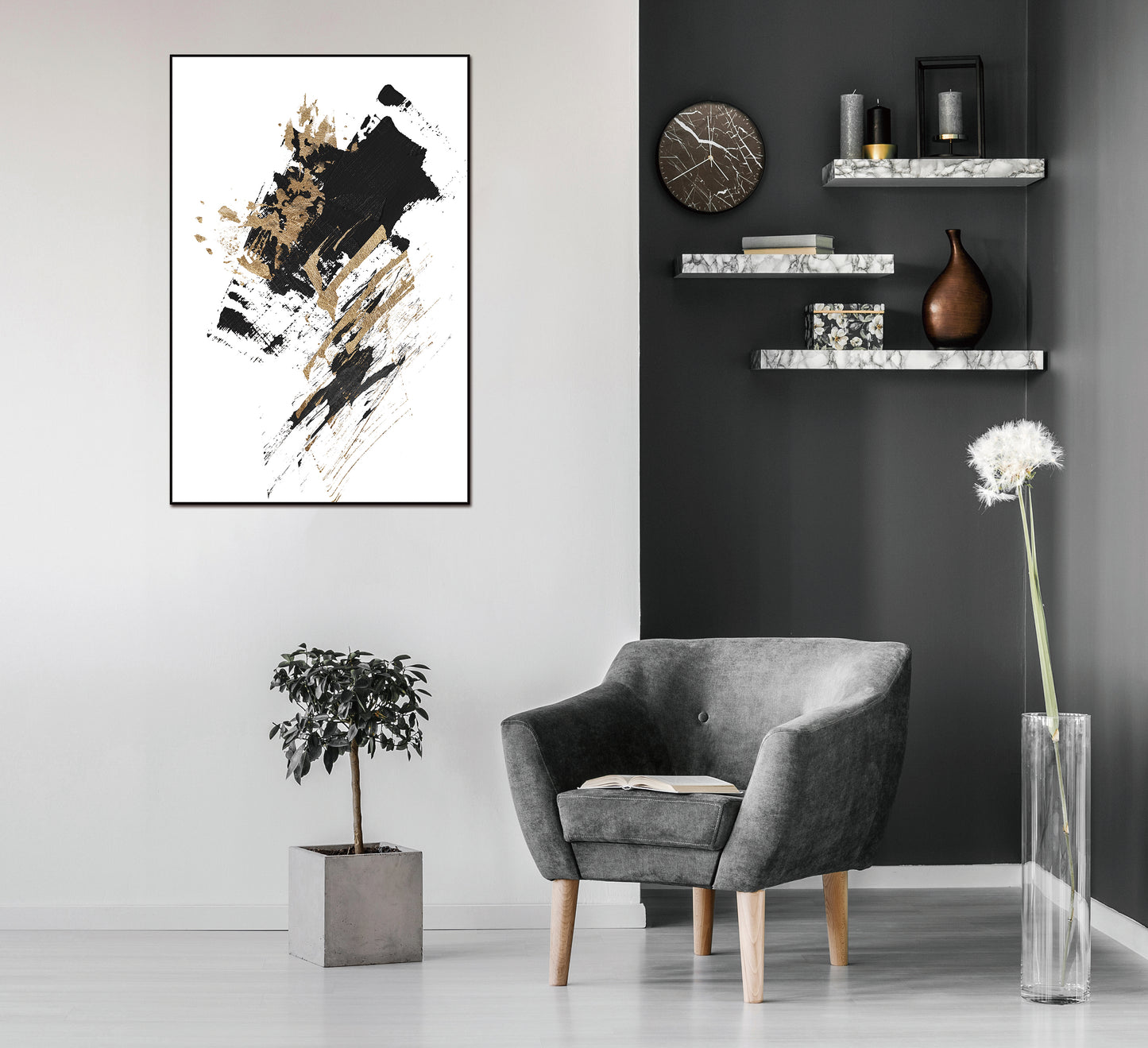 Nina Canvas Wall Art -  48"X32" - Black Ps Frame