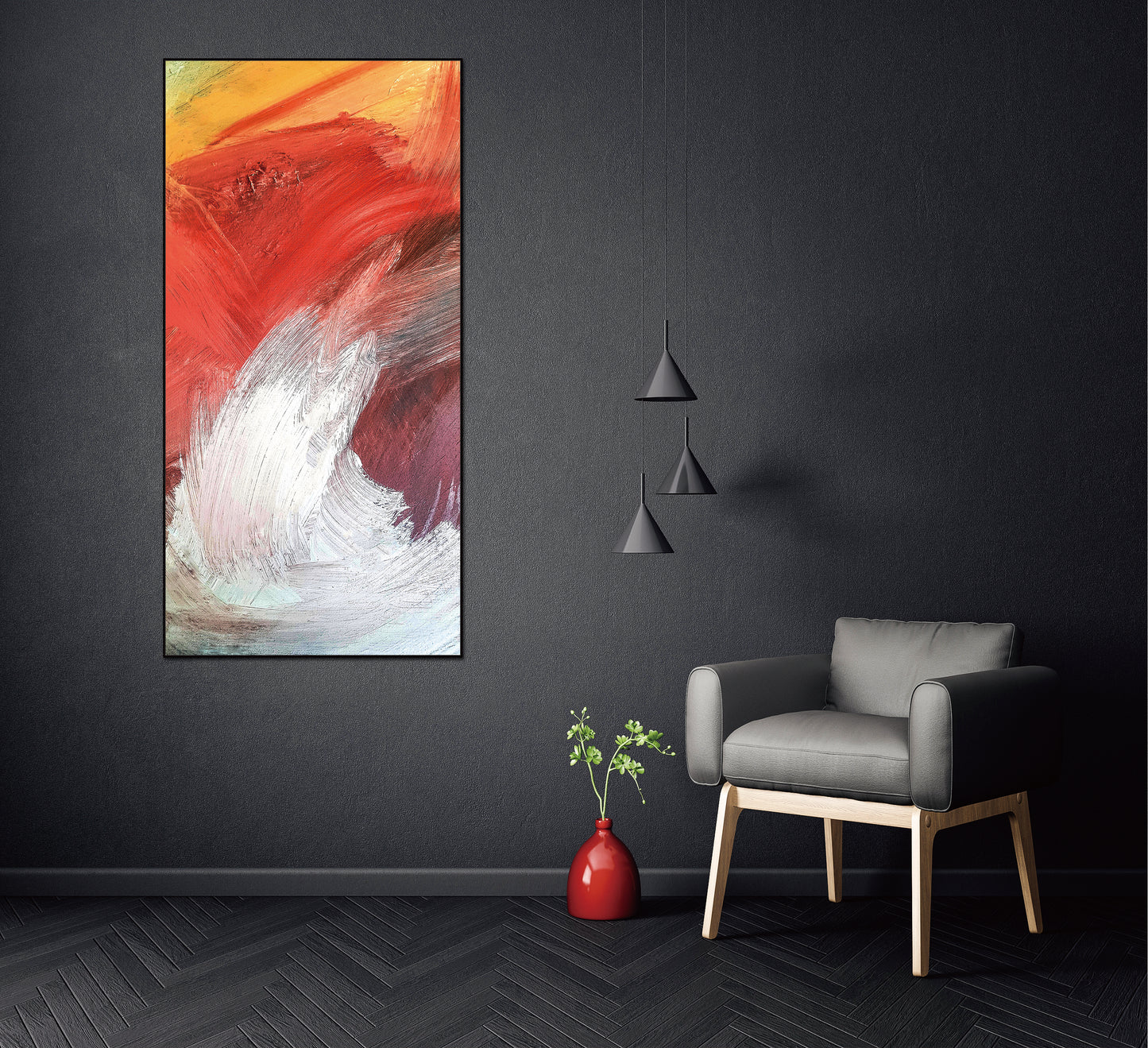 Flame Canvas Wall Art -  48"X24" - Black Ps Frame