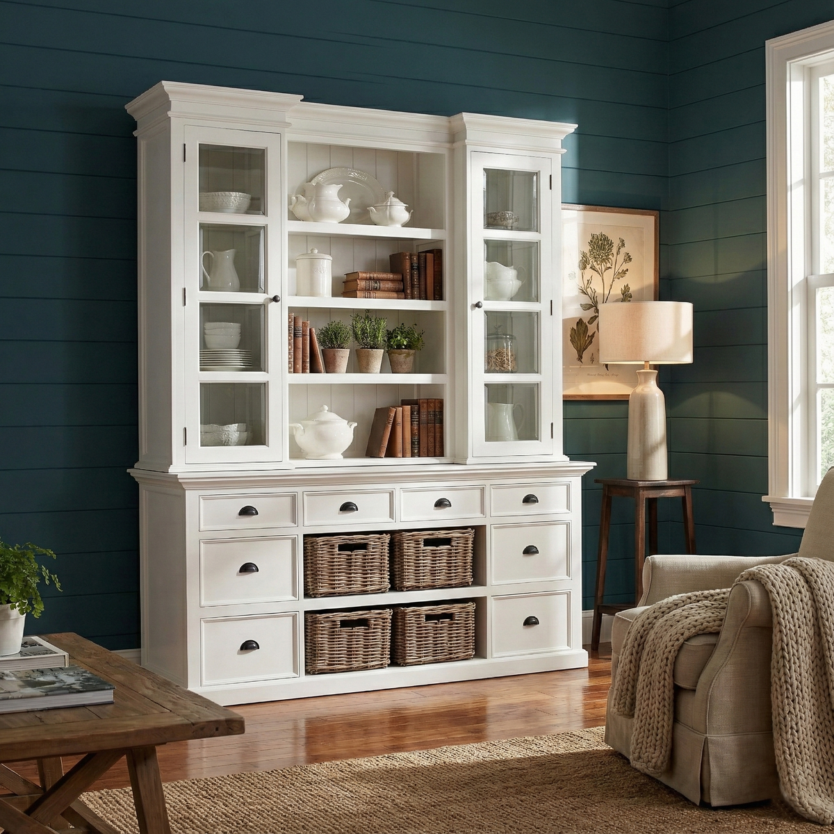 Halifax Library Hutch With Basket Set