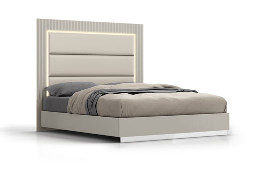 Chloe King Bed - High Gloss Grey & Polished Stainless Steel