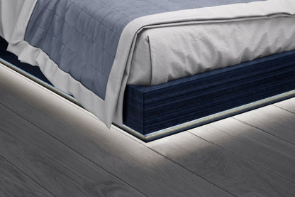 Alexander King Bed - High Gloss Sapphire Blue & Light Grey Faux Leather