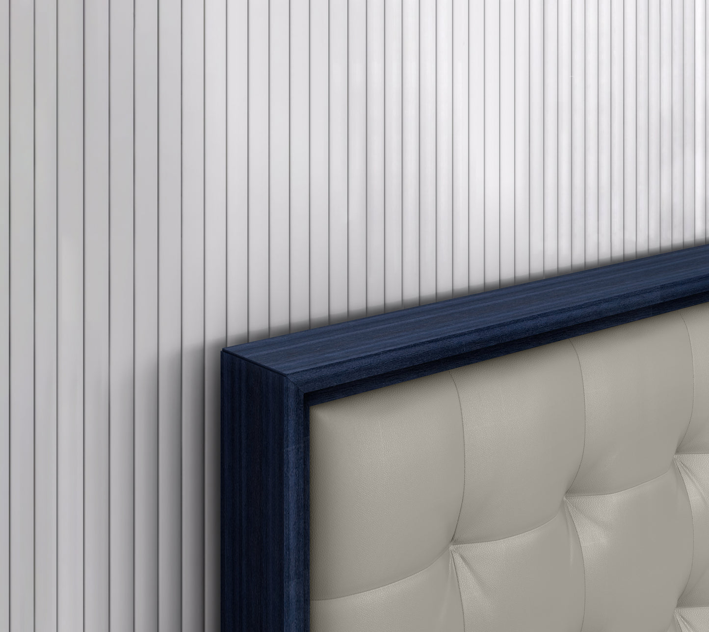 Alexander King Bed - High Gloss Sapphire Blue & Light Grey Faux Leather