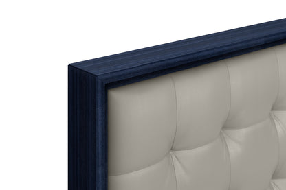 Alexander King Bed - High Gloss Sapphire Blue & Light Grey Faux Leather