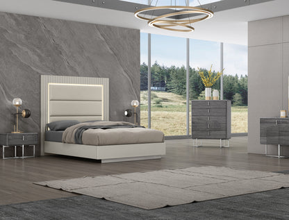 Chloe Queen Bed - High Gloss Grey & Polished Stainless Steel