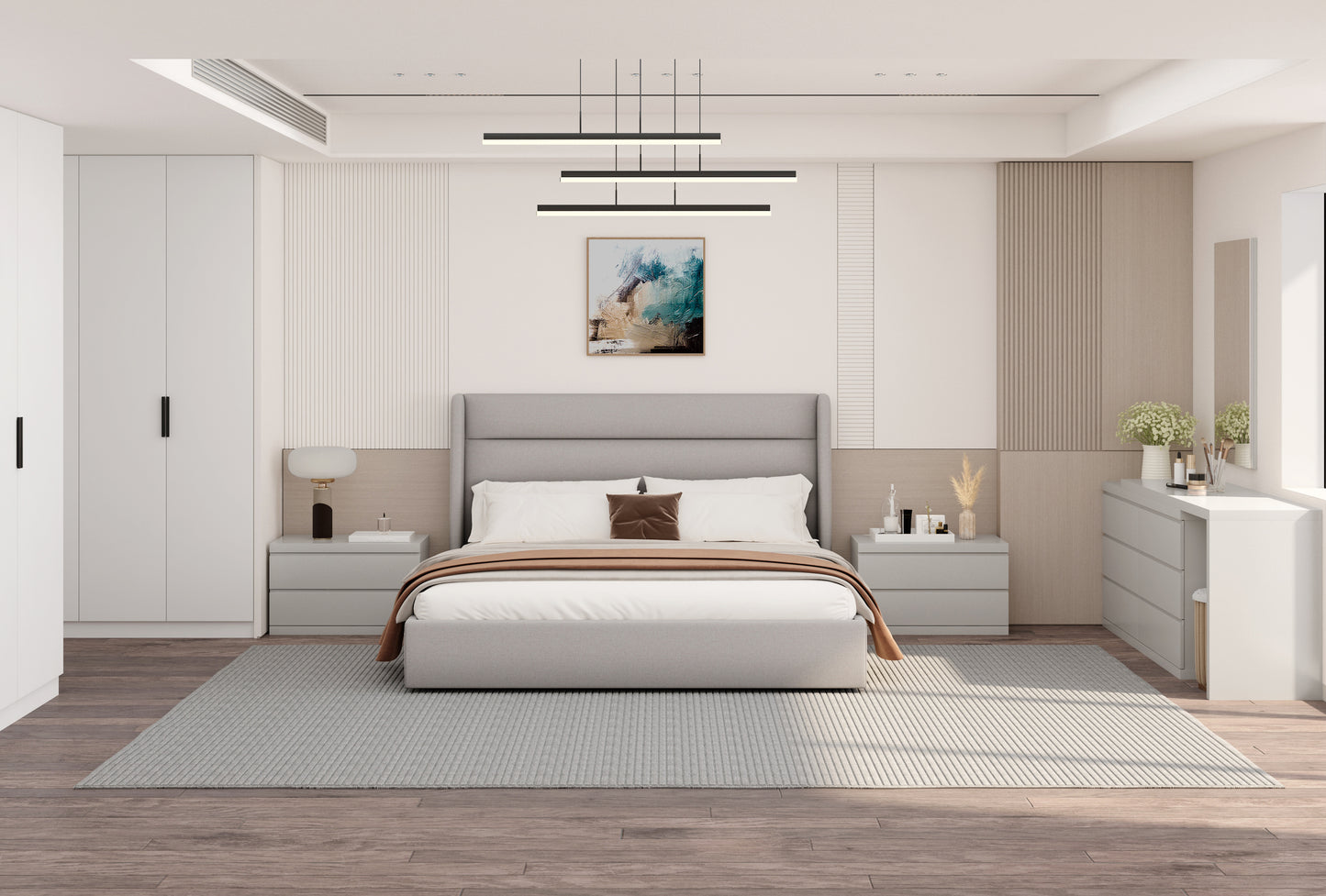 Tokyo Queen Bed - Light Grey