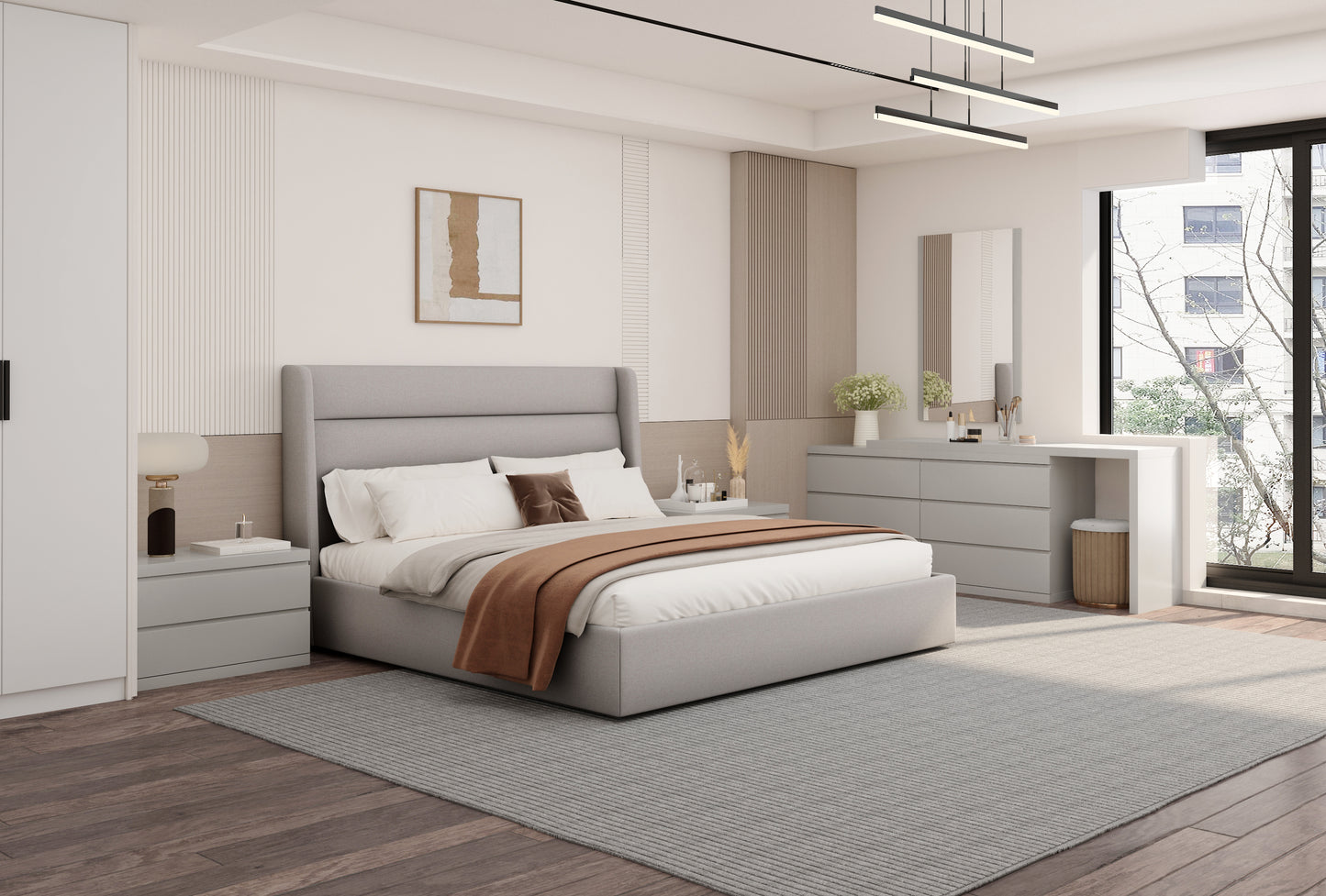 Tokyo Queen Bed - Light Grey