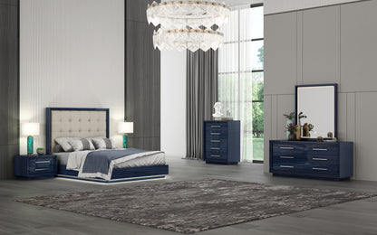 Alexander Queen Bed - High Gloss Sapphire Blue & Light Grey Faux Leather