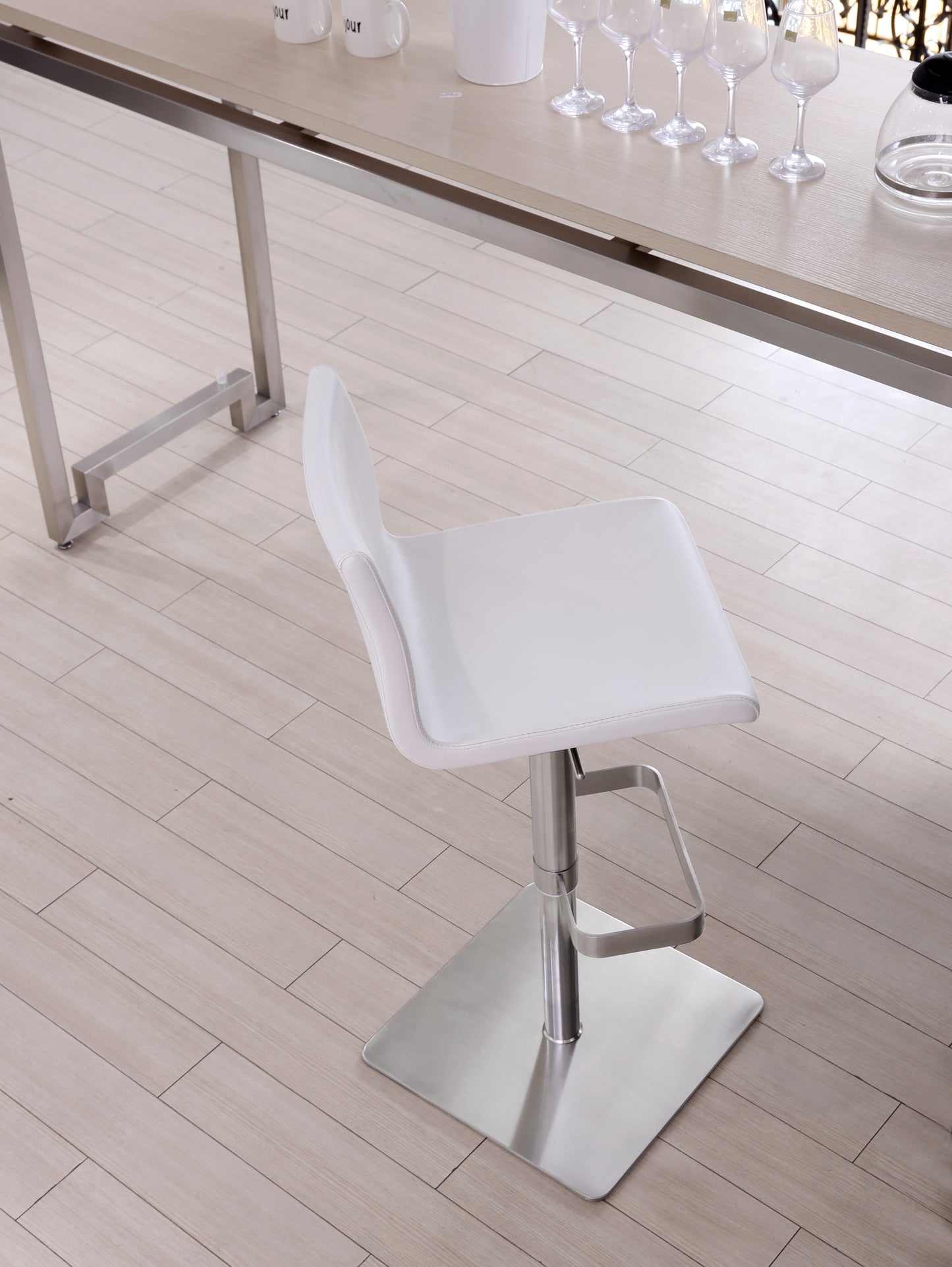Watson Barstool Adjustable Height White Faux Leather