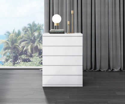 Anna 5-Drawer Chest - High Gloss White