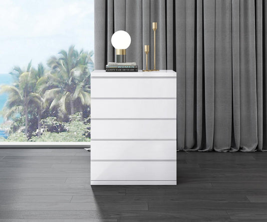 Anna 5-Drawer Chest - High Gloss White