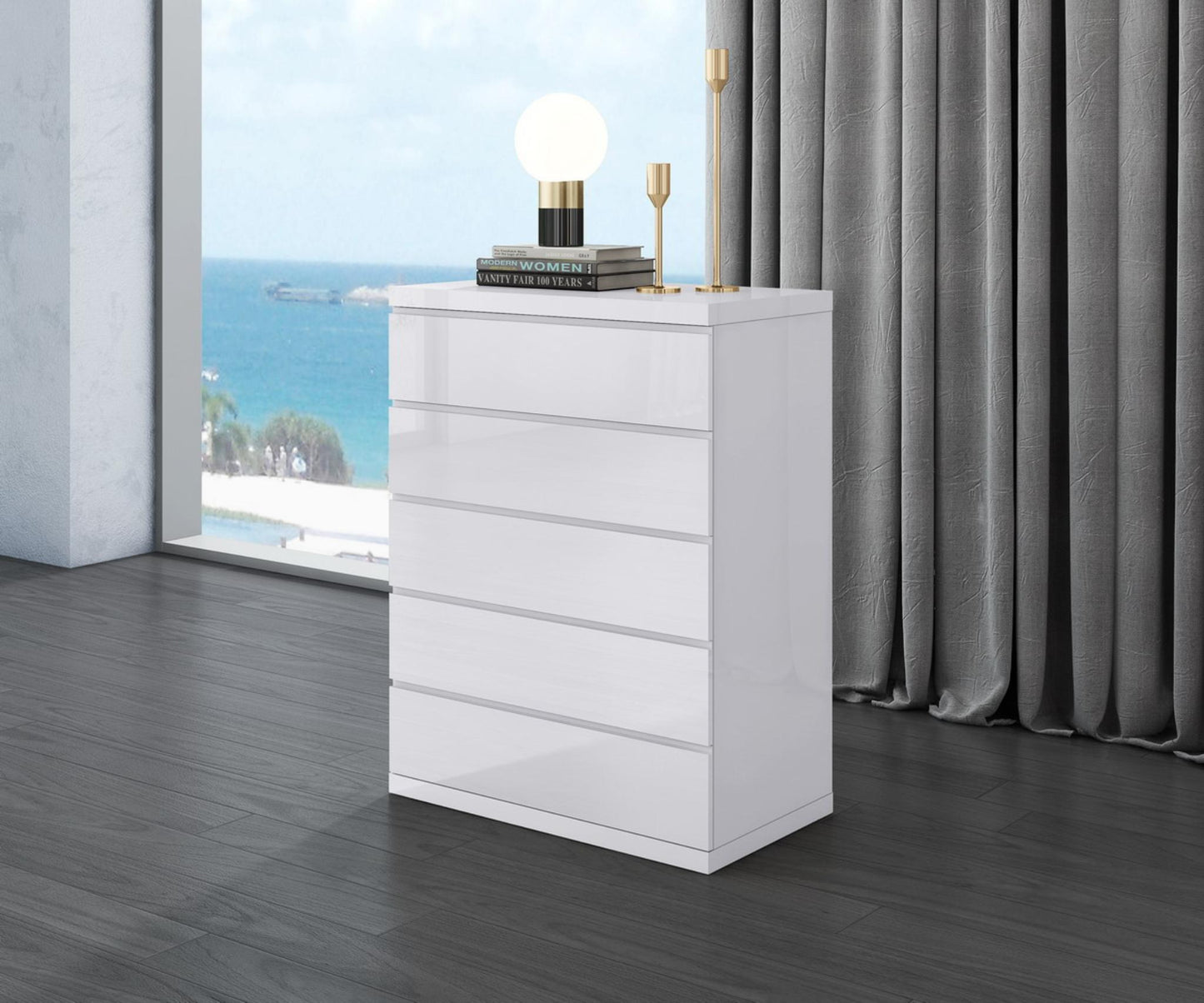 Anna 5-Drawer Chest - High Gloss White