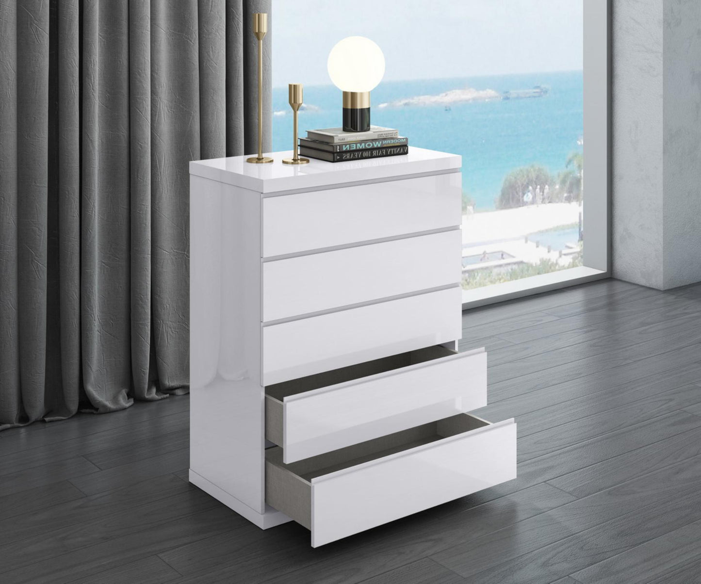 Anna 5-Drawer Chest - High Gloss White