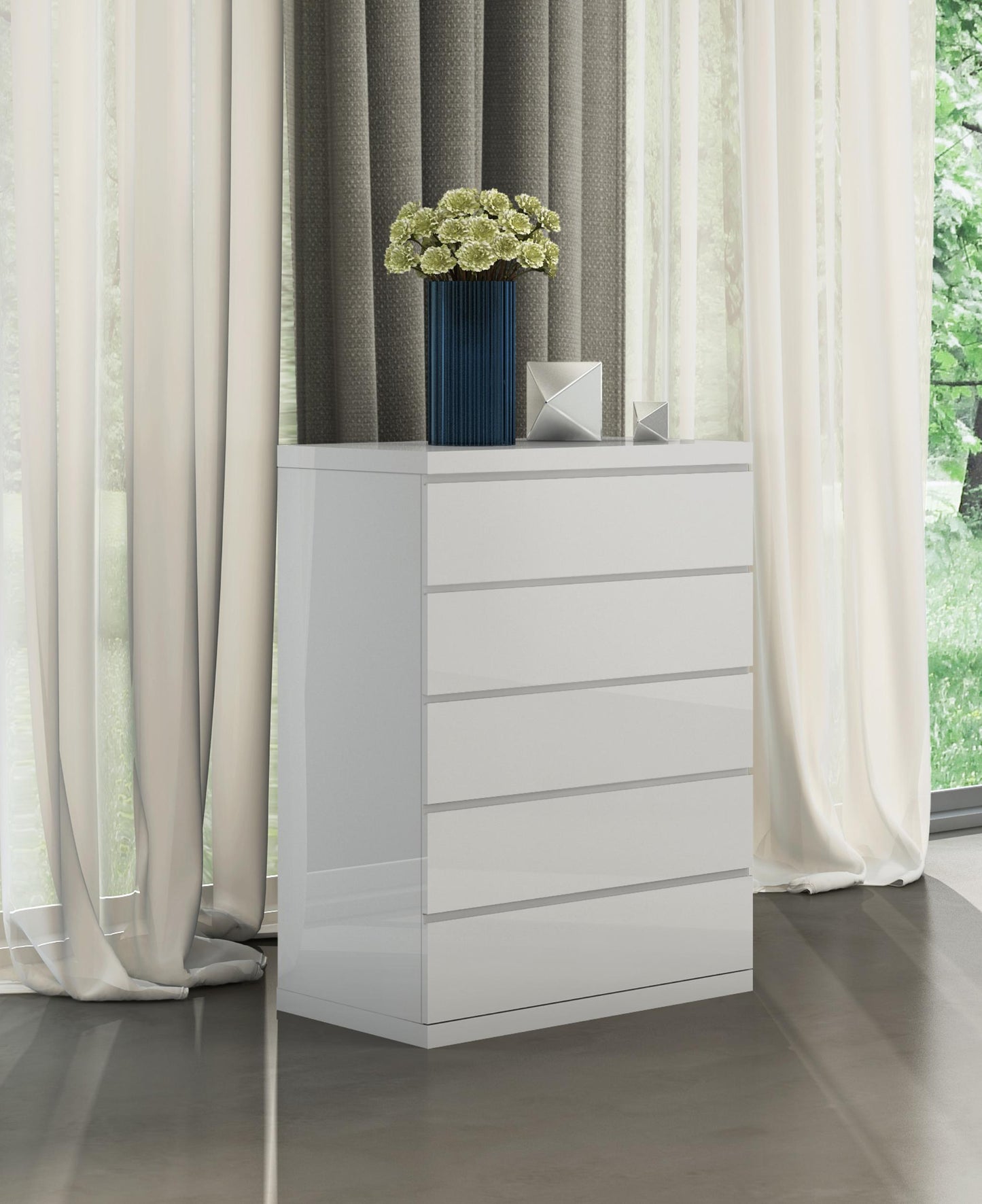 Anna 5-Drawer Chest - High Gloss White