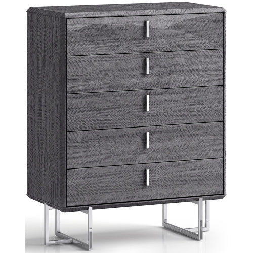 Chloe 5-Drawer Chest - High Gloss Grey