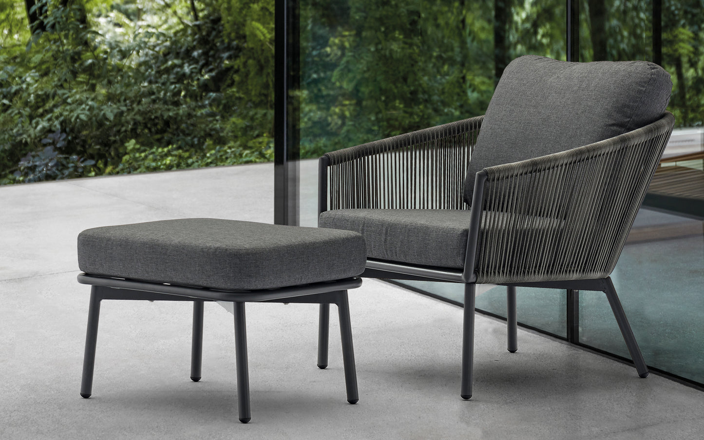Yarrow Outdoor Chair And Ottoman - Grey