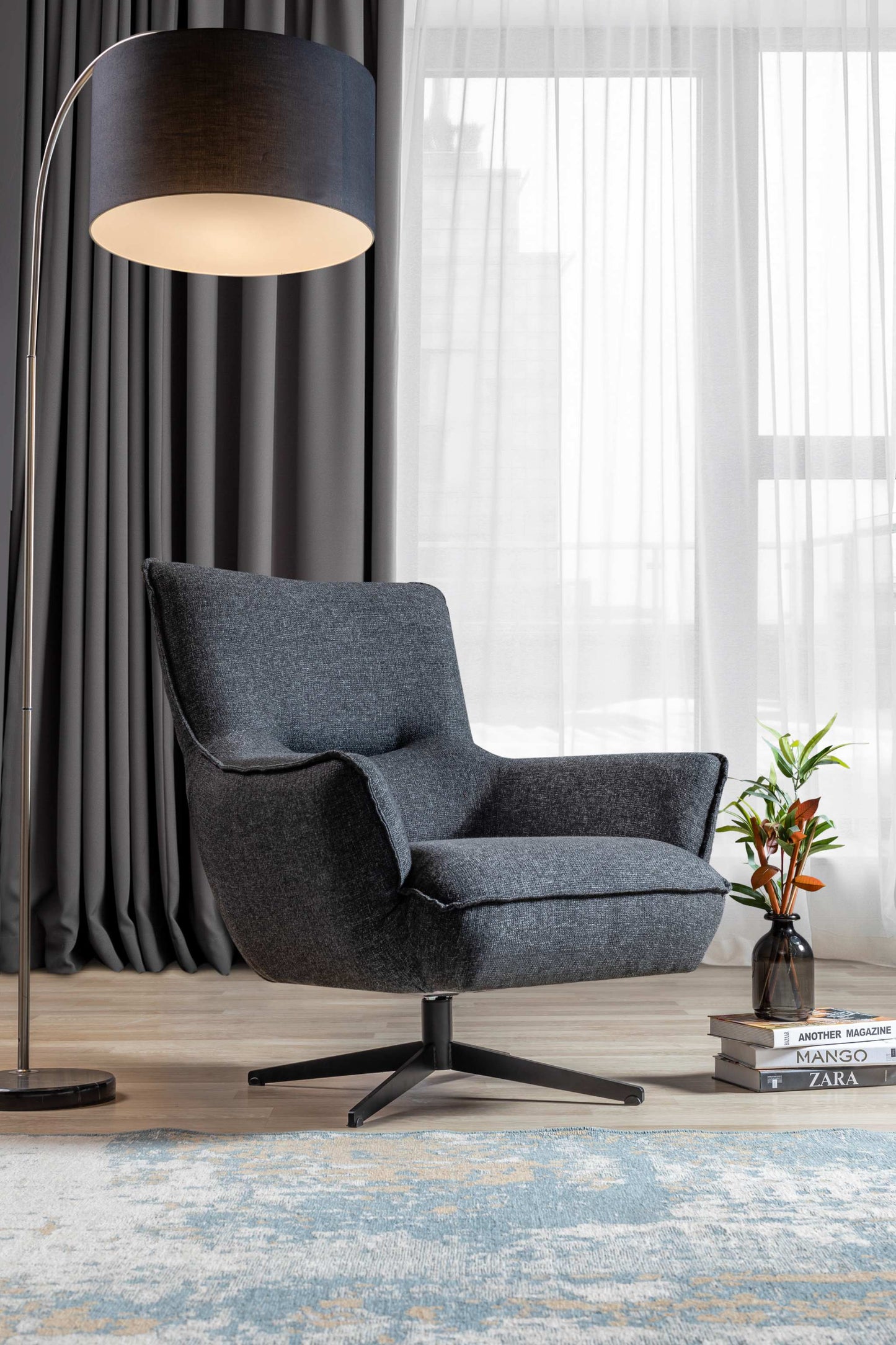 Fatsa Swivel Accent Chair - Dark Grey