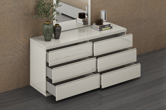 Anna 6-Drawer Double Dresser - High Gloss Grey