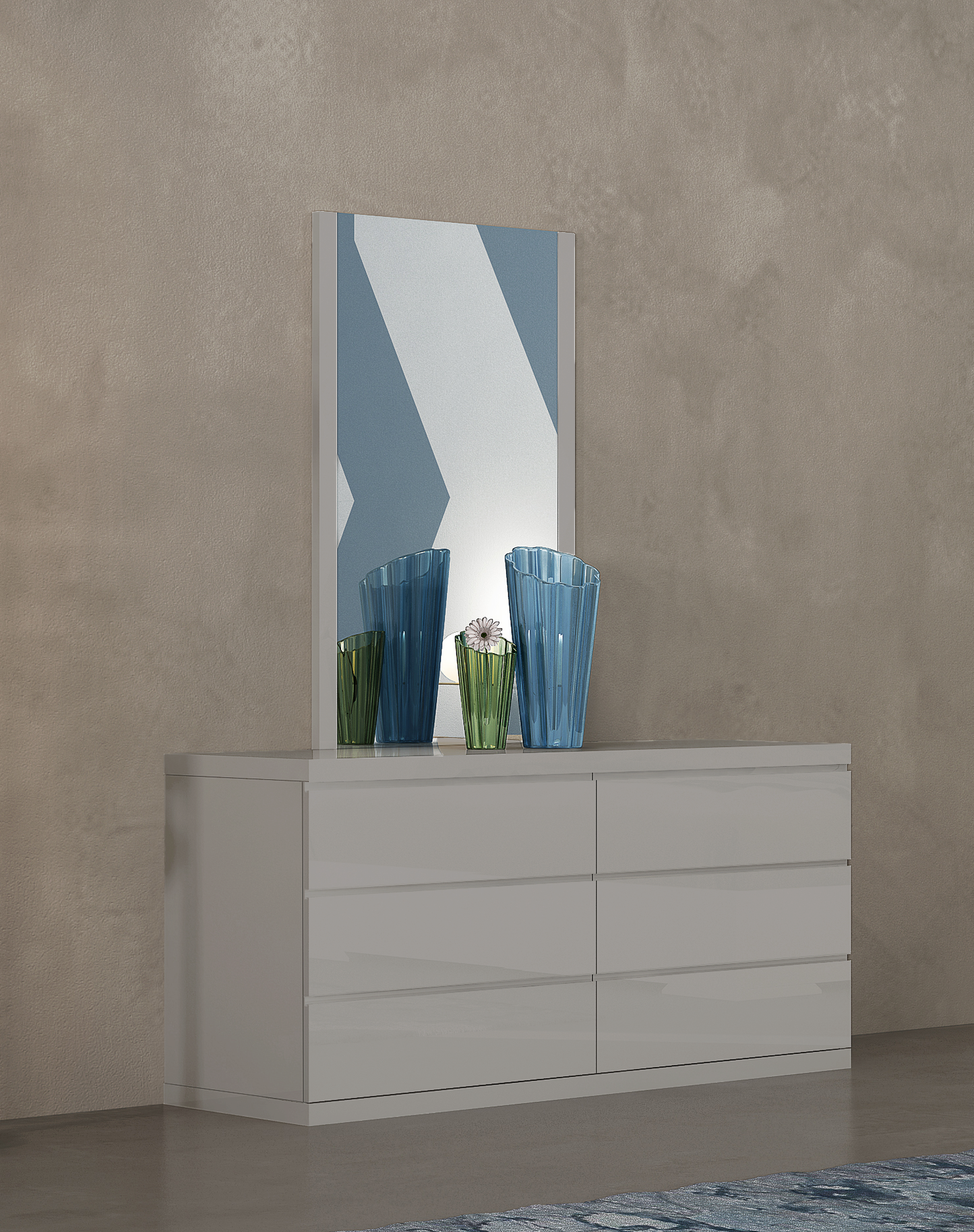 Anna 6-Drawer Double Dresser - High Gloss Grey