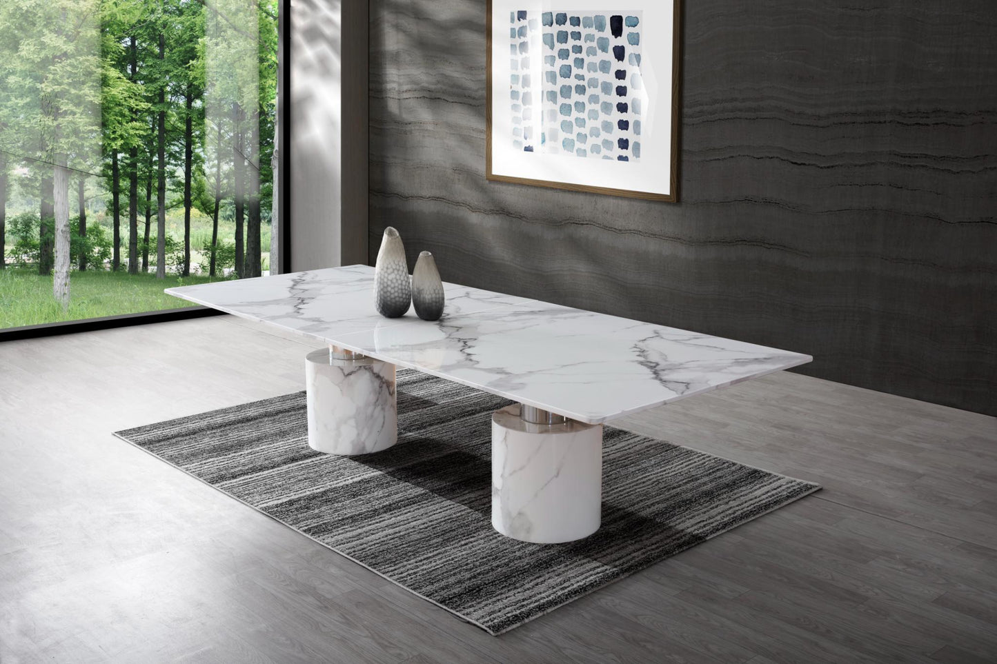 Geneva 120" White Marble Dining Table