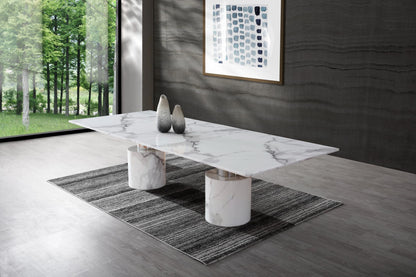 Geneva 120" White Marble Dining Table