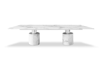 Geneva 120" White Marble Dining Table