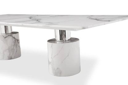 Geneva 120" White Marble Dining Table