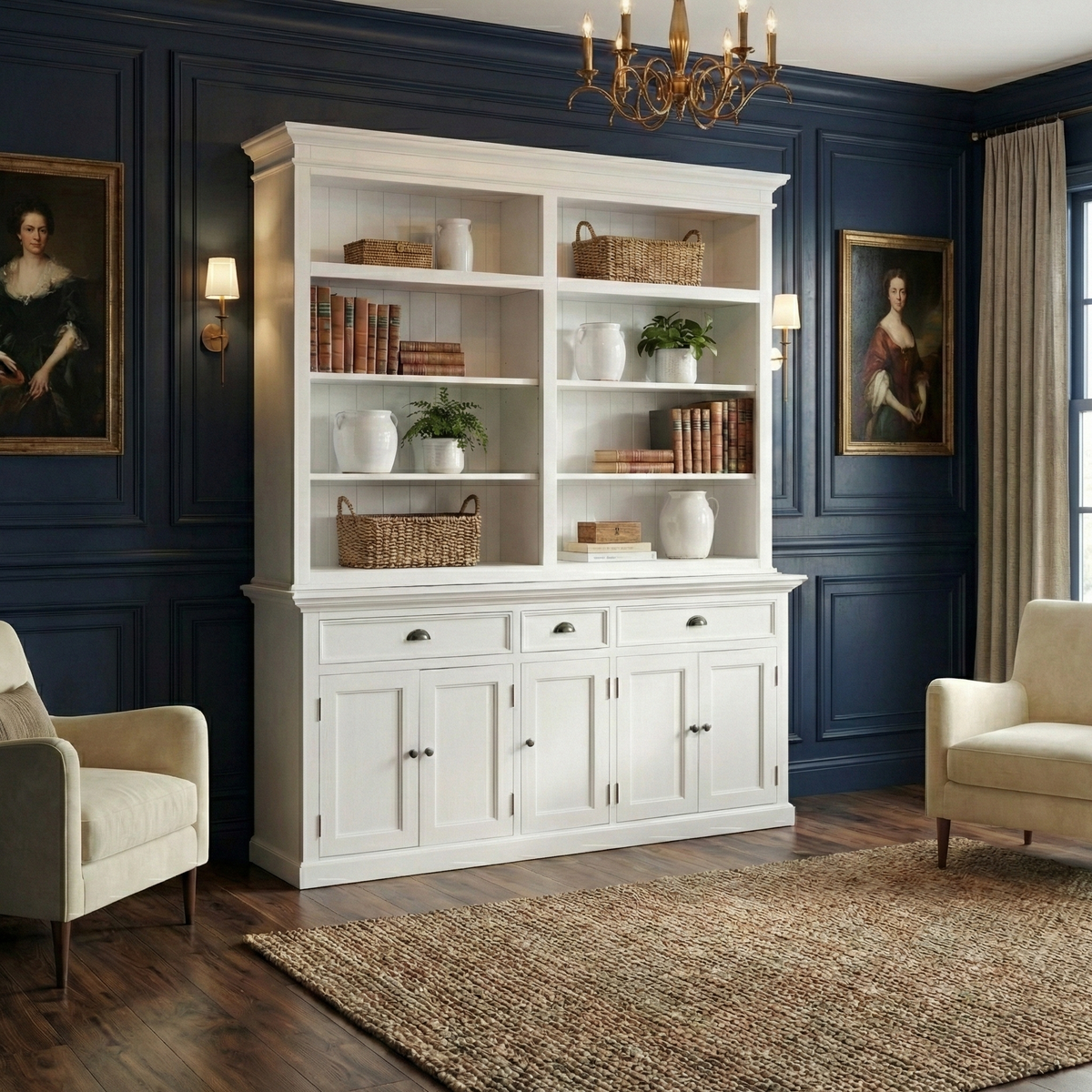 Halifax Hutch Bookcase 5 Doors 3 Drawers 71''